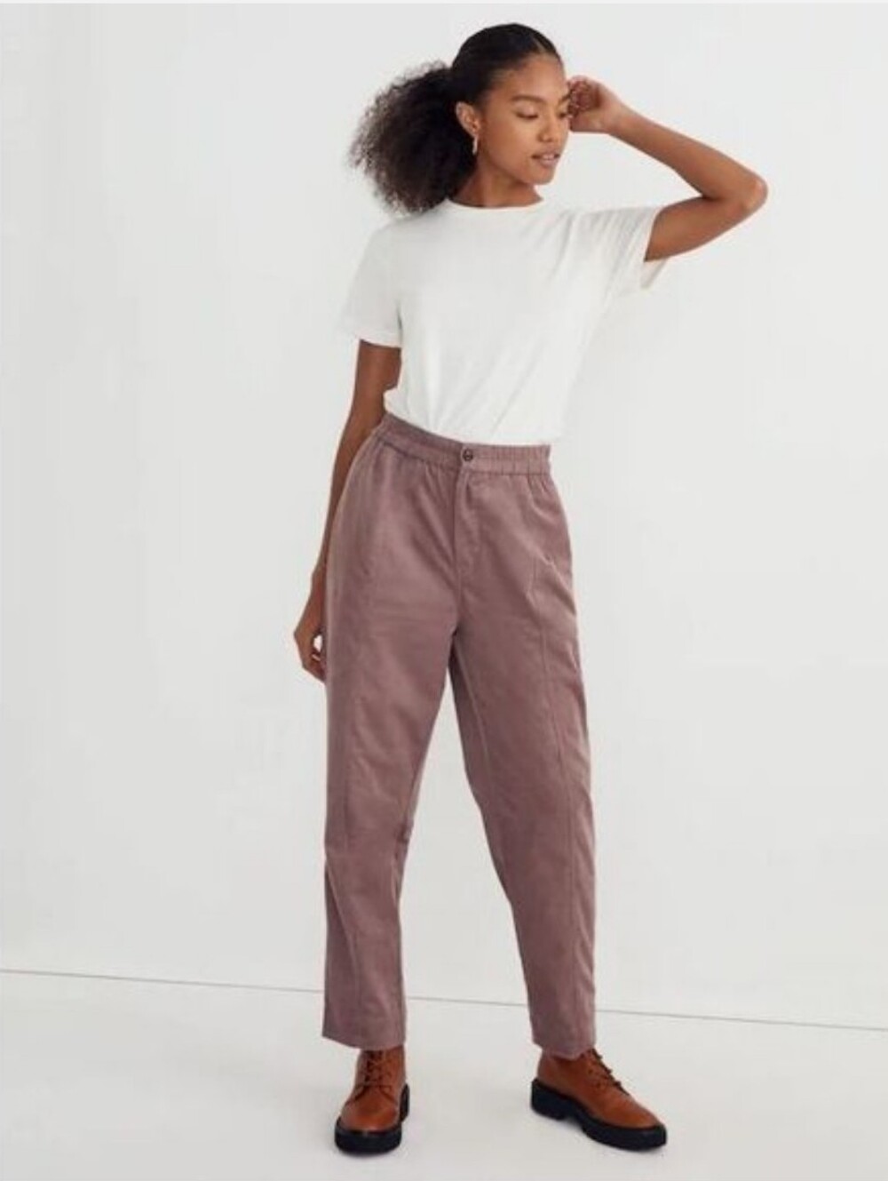 Madewell Corduroy Pull On Tapered Leg Pant In Fig/Mauve Size XS